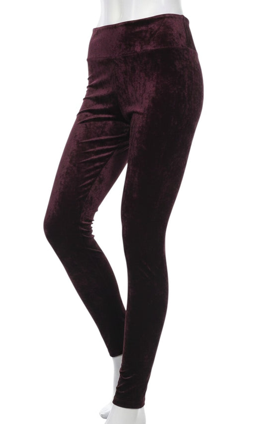 Prewornwholesale FOREVER 21 purple velvet jegging leggings on a mannequin, side view