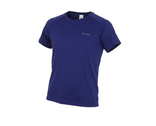 Prewornwholesale Quechua women's blue short sleeve active t-shirt with moisture-wicking fabric and raglan sleeves.