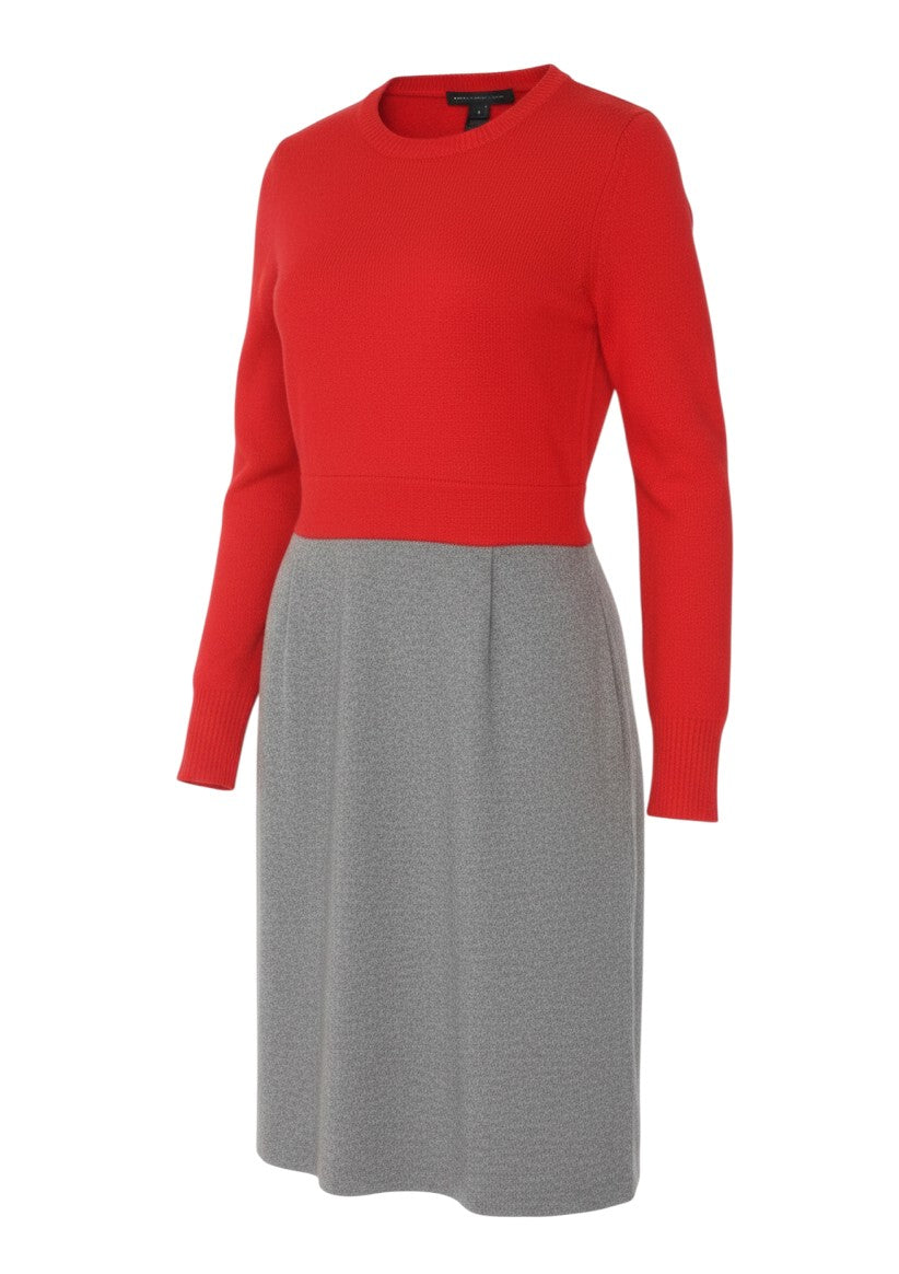 Prewornwholesale Marc by Marc Jacobs red and grey colourblock wool cashmere jumper dress with long sleeves