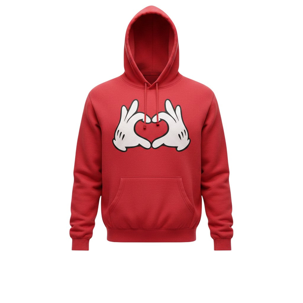 Prewornwholesale red Disney Mickey Mouse hands heart graphic pullover hoodie with drawstring hood