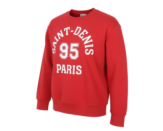 Prewornwholesale H&M Divided red crew neck sweatshirt with white Saint-Denis 95 Paris graphic print