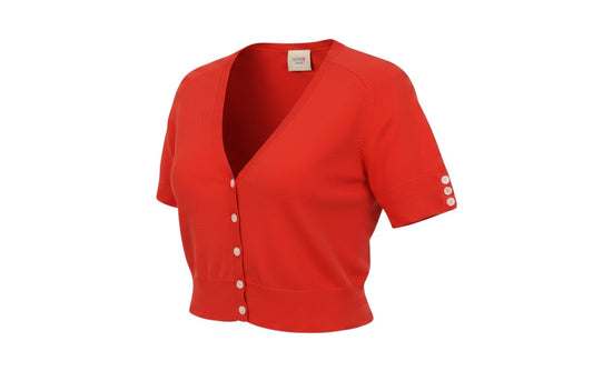 Prewornwholesale Next Petite red V-neck short sleeve cardigan with button details on cuffs and front