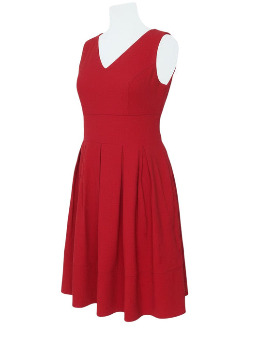 Phase Eight Women Red UK 18 Fit & Flare V-Neck Pleated Dress