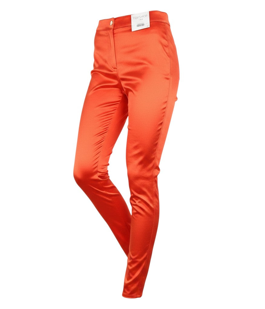 Prewornwholesale Topshop women's red satin capri leggings with a slim fit and button closure
