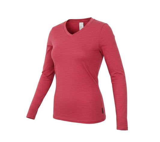 Prewornwholesale red long sleeve V-neck T-shirt in a wool and acrylic blend for activewear