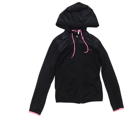 Prewornwholesale Reebok black hooded track jacket with pink drawstring and trim details