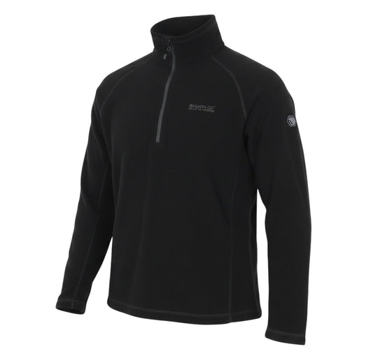 Prewornwholesale men's black Regatta Great Outdoors quarter-zip fleece sweatshirt with high collar and raglan sleeves.