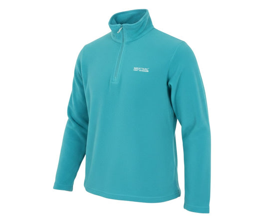 Prewornwholesale Regatta turquoise blue 1/4 zip fleece pullover with high neck and chest logo