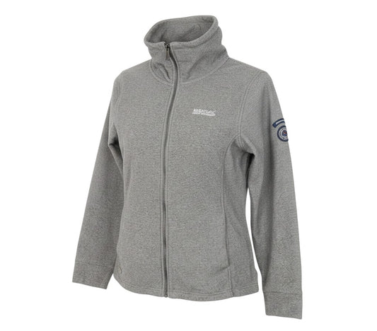 Prewornwholesale Regatta women's grey full zip polyester activewear jacket with high collar and sleeve patch
