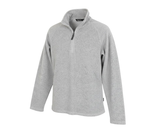Prewornwholesale Regatta women's grey fleece jacket with a half-zip front, made from soft polyester for outdoor wear.
