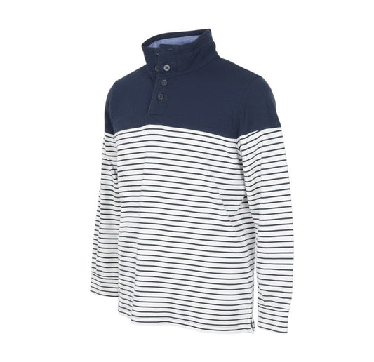Prewornwholesale Regatta women's navy and white striped Henley sweatshirt with button-up collar and contrast panel