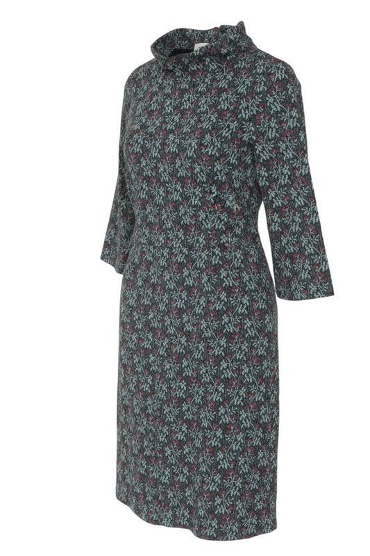 Prewornwholesale Seasalt Cornwall floral shift dress with high neckline and 3/4 sleeves in blue and red cotton blend