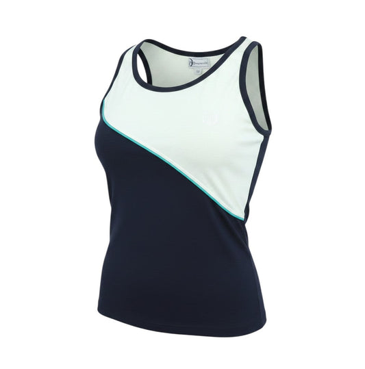 Prewornwholesale Sergio Tacchini women's blue and white polyester tank top with scoop neck and logo detail