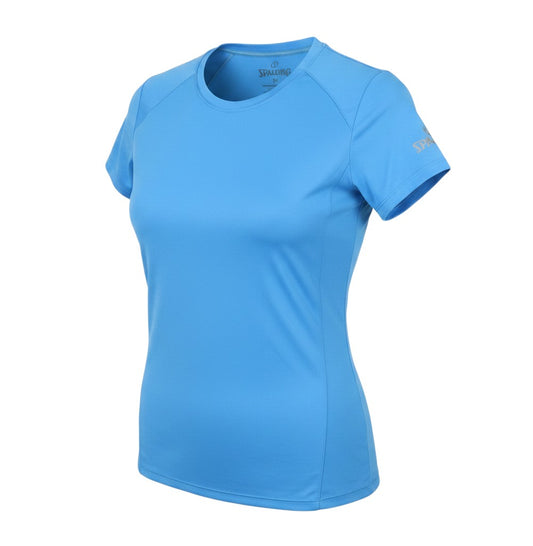 Prewornwholesale Spalding women's blue crew neck athletic t-shirt with short raglan sleeves in lightweight polyester