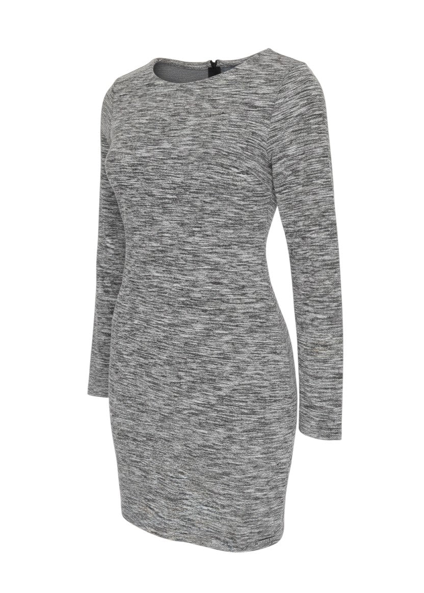 Prewornwholesale Superdry grey long sleeve bodycon jersey dress with a crew neckline and fitted silhouette.