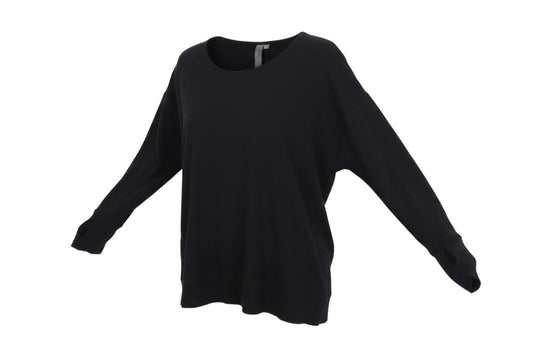 Prewornwholesale Sweaty Betty black cotton modal pullover sweatshirt with crew neck and thumbhole cuffs