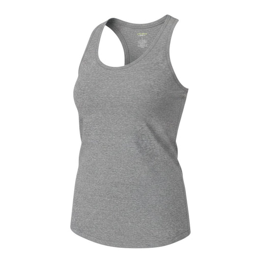Prewornwholesale Tek Gear womens grey cotton racerback tank top with a scoop neck design
