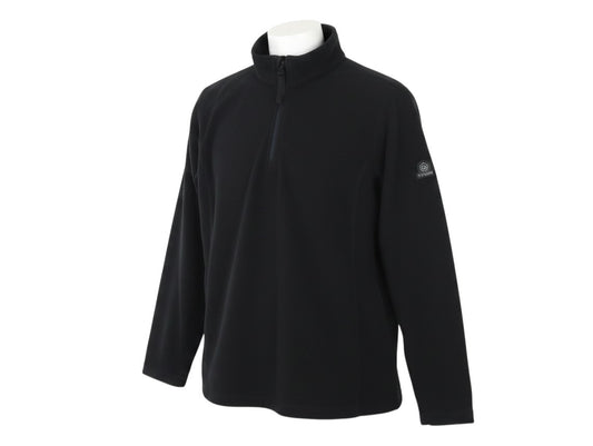Prewornwholesale TOG24 women's black fleece jacket with a half-zip funnel neck and embroidered sleeve logo.
