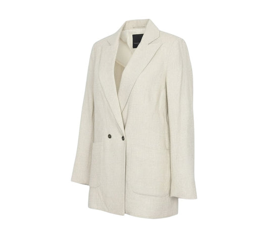 Prewornwholesale Topshop beige linen blend double-breasted blazer with notch lapels and front patch pockets