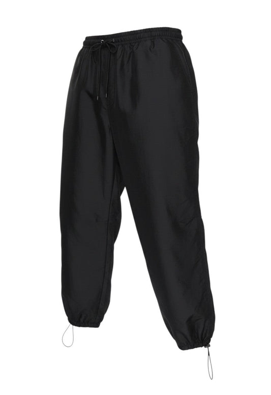 Prewornwholesale Topshop black polyester jogger trousers with elastic drawstring waist and adjustable hem ties