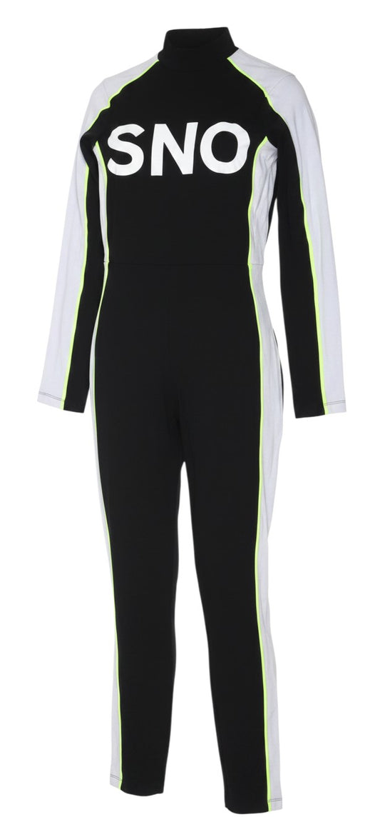 Prewornwholesale Topshop SNO black and grey jersey jumpsuit with neon green piping and bold front logo lettering