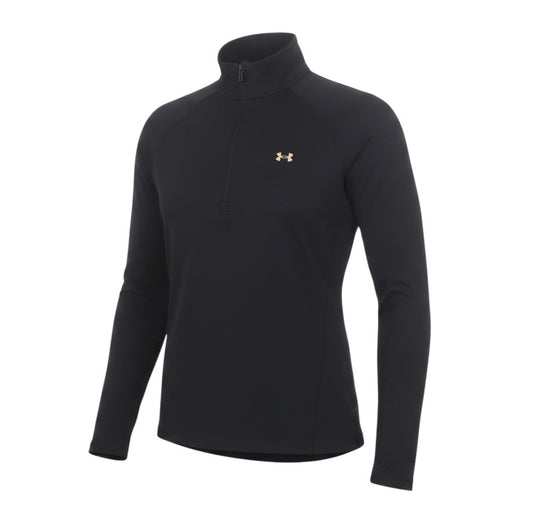 Prewornwholesale Under Armour women's black HeatGear quarter-zip long sleeve athletic top with raglan sleeves.