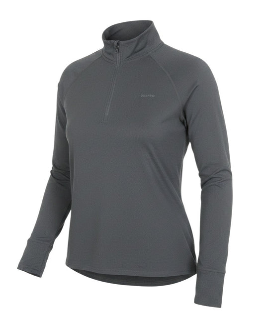 Prewornwholesale USA PRO grey long sleeve training top with a quarter zip neckline and moisture-wicking fabric.