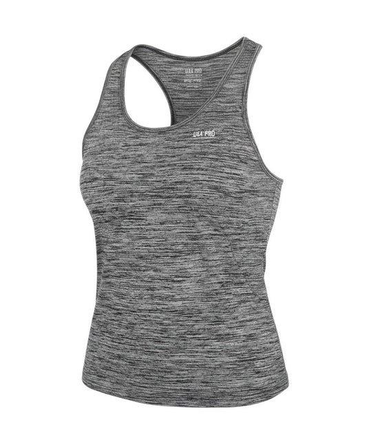 Prewornwholesale USA Pro grey marl polyester racerback tank top with round neck for athletic wear