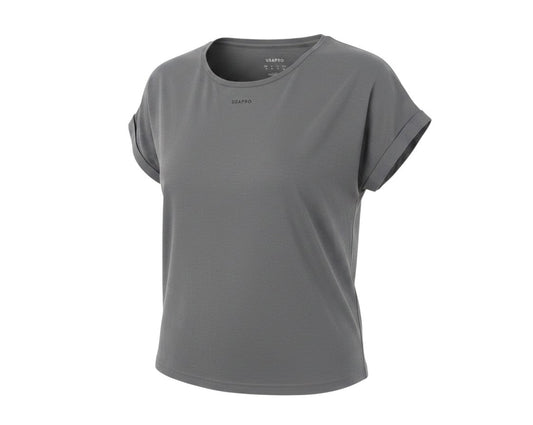 Prewornwholesale USAPRO women's grey round neck t-shirt with short sleeves in a soft cotton modal jersey blend