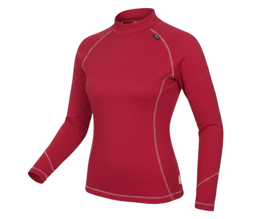 Prewornwholesale Wedze women's red long-sleeve hiking pullover with mock neck and contrast stitching