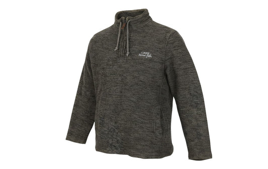 Prewornwholesale Weird Fish men's charcoal grey quarter-zip fleece sweatshirt with embroidered logo and front pockets