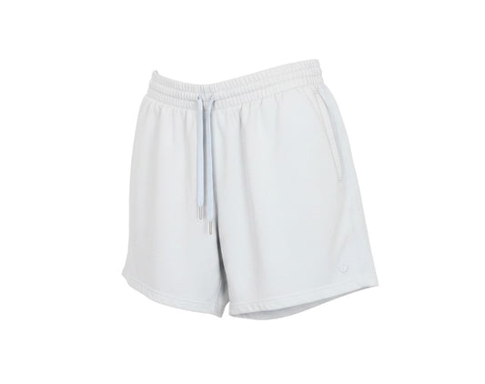 Prewornwholesale white Adidas organic cotton sweat shorts with an elasticated drawstring waist and side pockets.