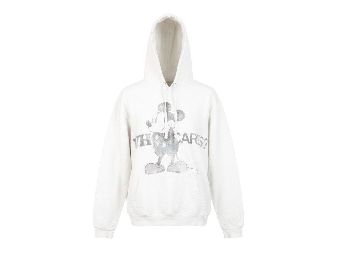 Prewornwholesale white cotton blend Disney Mickey Mouse graphic pullover hoodie with drawstring hood