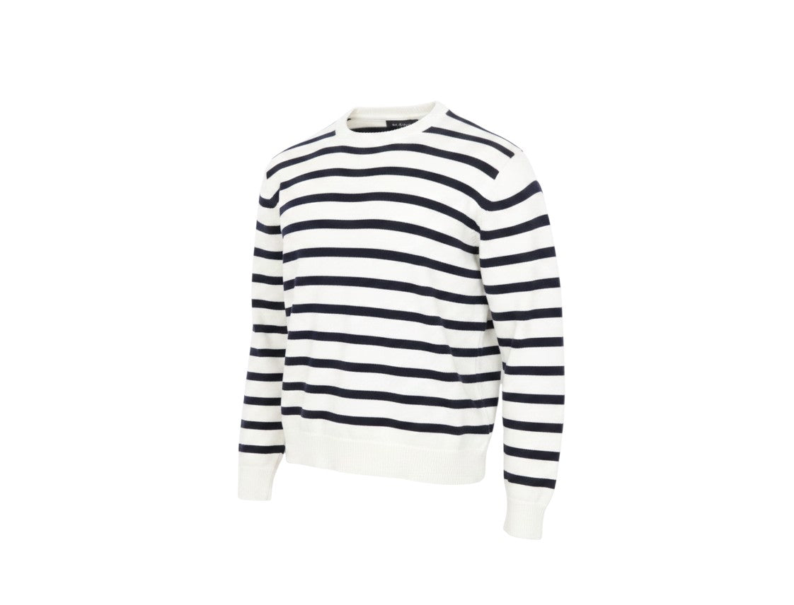 Prewornwholesale Marks and Spencer white and navy striped crew neck pullover sweatshirt with ribbed cuffs