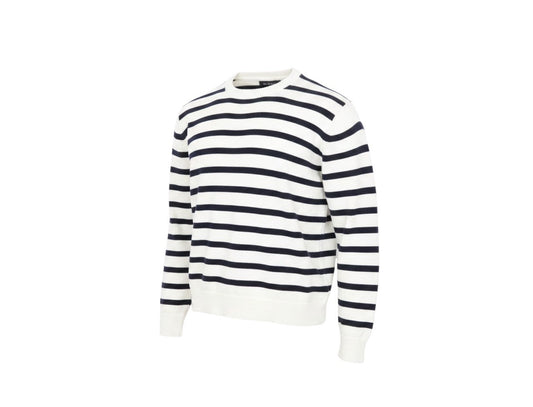 Prewornwholesale Marks and Spencer white and navy striped crew neck pullover sweatshirt with ribbed cuffs