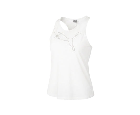 Prewornwholesale white Puma racerback tank top with athletic jersey fabric and crew neckline for gym training