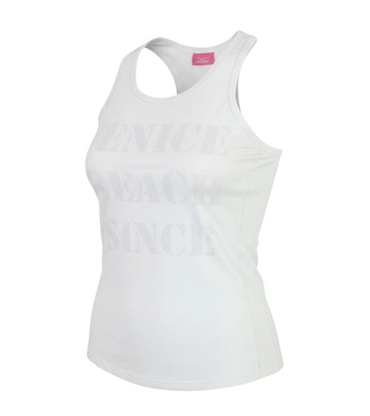 Prewornwholesale white Venice Beach sleeveless cotton gym tank top with scoop neck and racerback design