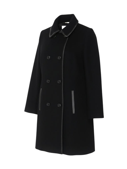 Prewornwholesale Windsmoor black wool and cashmere blend double-breasted long pea coat with contrast trim