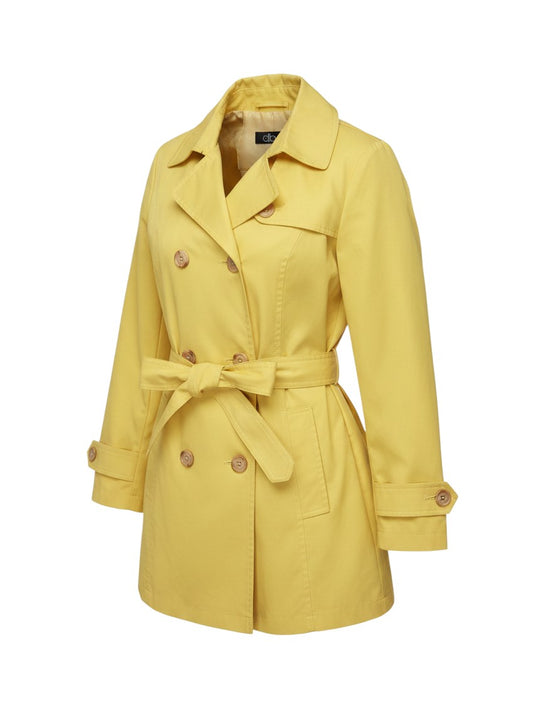 Prewornwholesale David Barry yellow double-breasted trench coat with a belted waist and wide collar