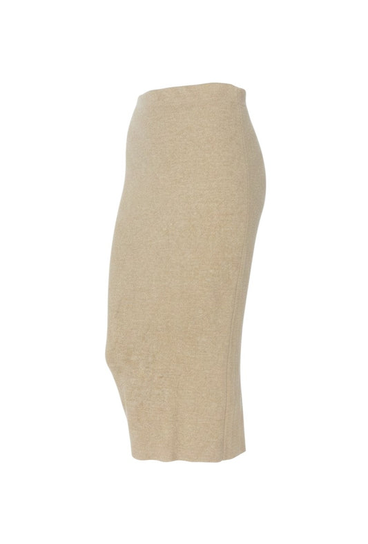 Prewornwholesale Zara beige knit midi pencil skirt with an elasticated waist in a sleek, stretch-fit silhouette.