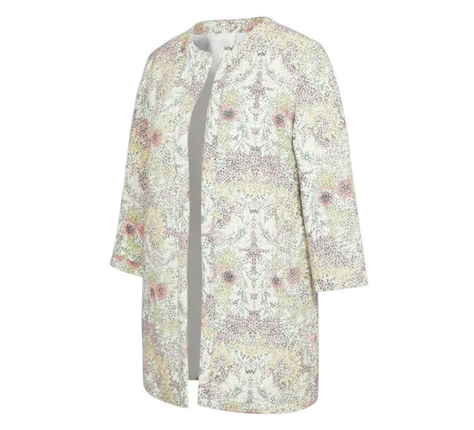 Prewornwholesale Zara Basic multicoloured floral mid-length coat with 3/4 sleeves and a textured tweed finish.
