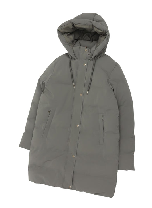 Prewornwholesale Zara women's long grey hooded puffer coat with zip pockets and snap-button front closure