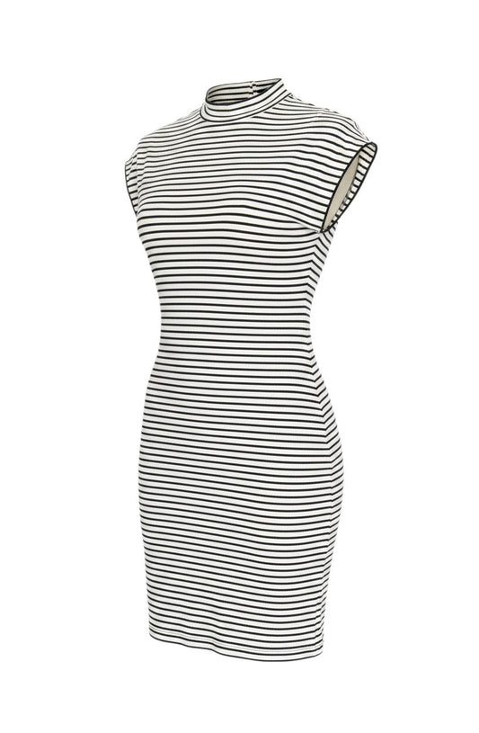 Prewornwholesale Zara black and white striped bodycon dress with a crew neckline and short sleeves in a knit fabric.
